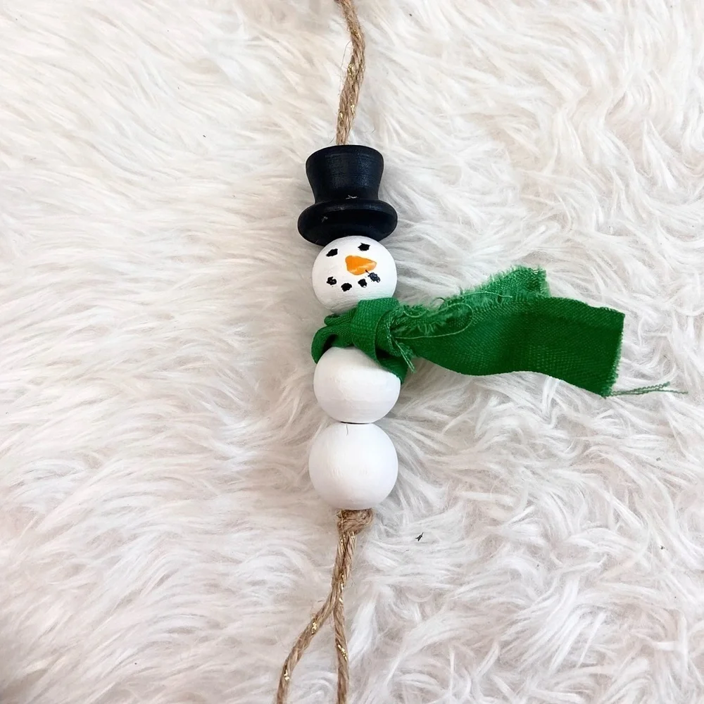 Jolly Bead Snowman Ornament-green